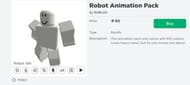 The Robot Animation Pack on the Roblox Avatar Shop (Image via Roblox.com)