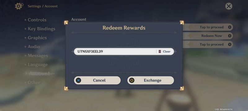 The unique code can be placed here to claim the rewards. [The above code has already been used]