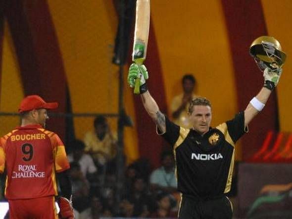 Brendon McCullum celebrates after scoring the first-ever IPL century. (Photo: Twitter)