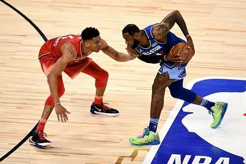 LeBron James #2 of Team LeBron handles the ball while being guarded by Giannis Antetokounmpo #24 of Team Giannis in the fourth quarter during the 69th NBA All-Star Game at the United Center on February 16, 2020 in Chicago, Illinois.