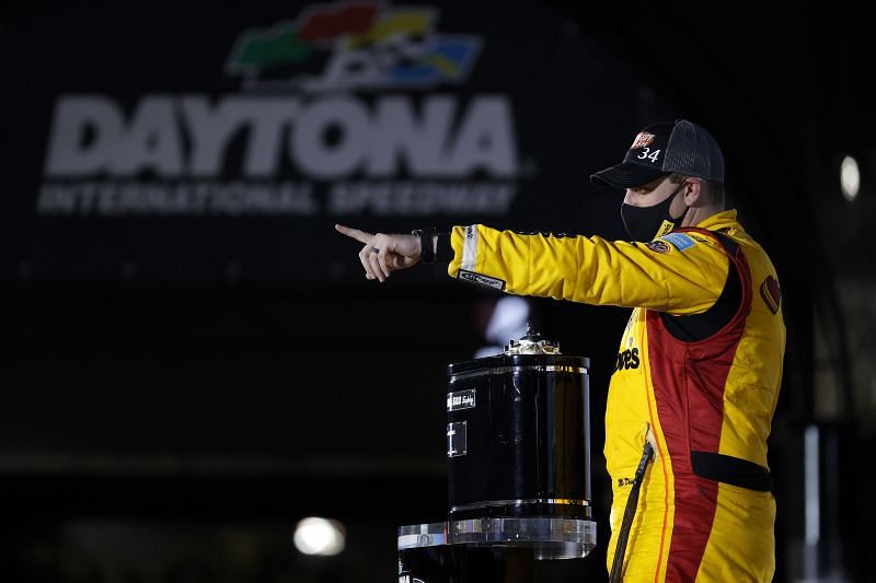Michael McDowell celebrates his Daytona 500 win. Photo/Getty Images