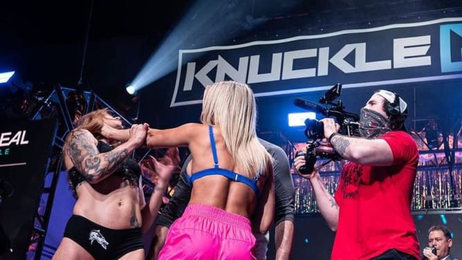 Watch: Paige VanZant and Britain Hart had to be separated after scuffle at BKFC Knucklemania face-off