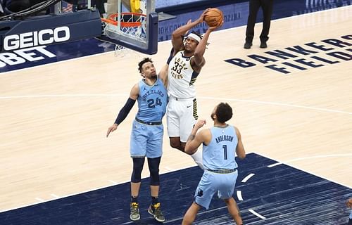 Indiana Pacers center Myles Turner goes in for a lay-up