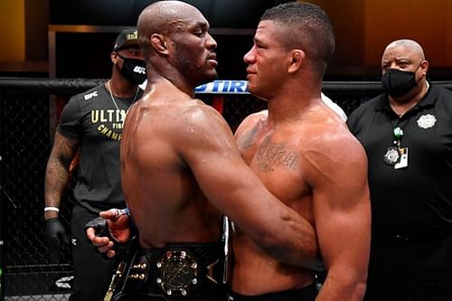 Gilbert Burns and Kamaru Usman hug it out following their duel at UFC 258.