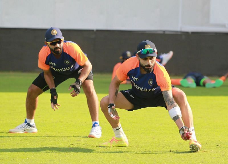 India&#039;s captain and vice-captain during a training session in Chennai [Credits: BCCI]