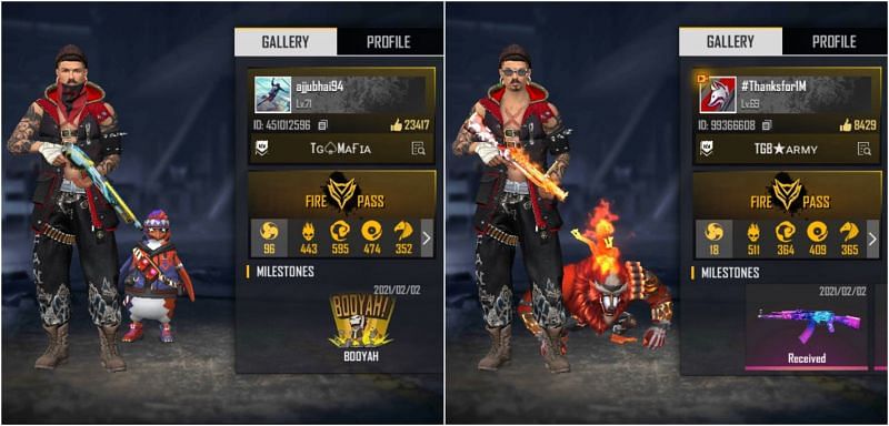 Garena Free Fire IDs of Ajjubhai and TGB