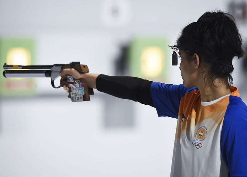 Manu Bhaker shooting at the Buenos Aires Youth Olympics