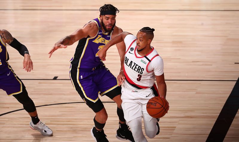 JaVale McGee (L) in action for the Lakers in last year's playoffs