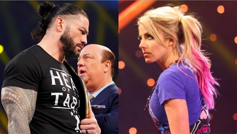 Roman Reigns and Paul Heyman (left); Alexa Bliss (right)