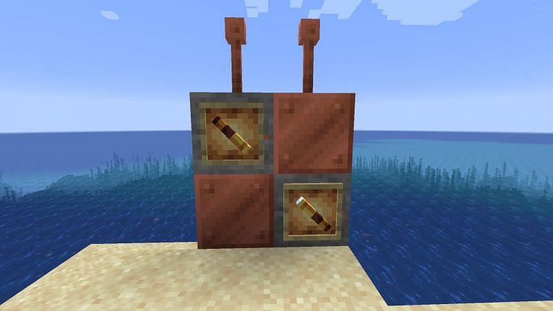 Shown: Copper Ore, Copper Block, Lightning Rod, Spyglass, Glow Item Frame (Image via Minecraft)