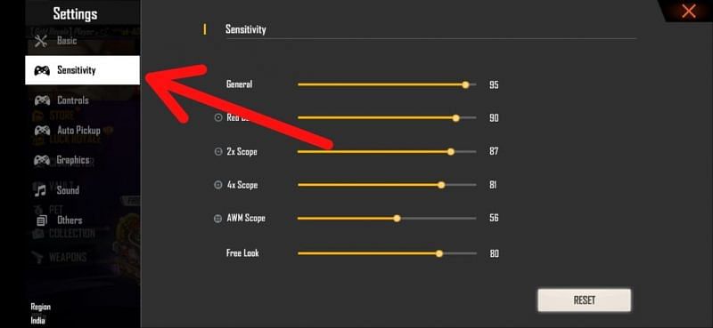 Choose the &#039;Sensitivity&#039; tab