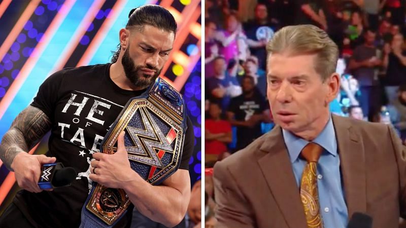 Roman Reigns (left); Vince McMahon (right)