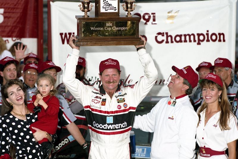 Dale Earnhardt celebrates his 1991 NASCAR Cup Series championship. Photo: Getty Images