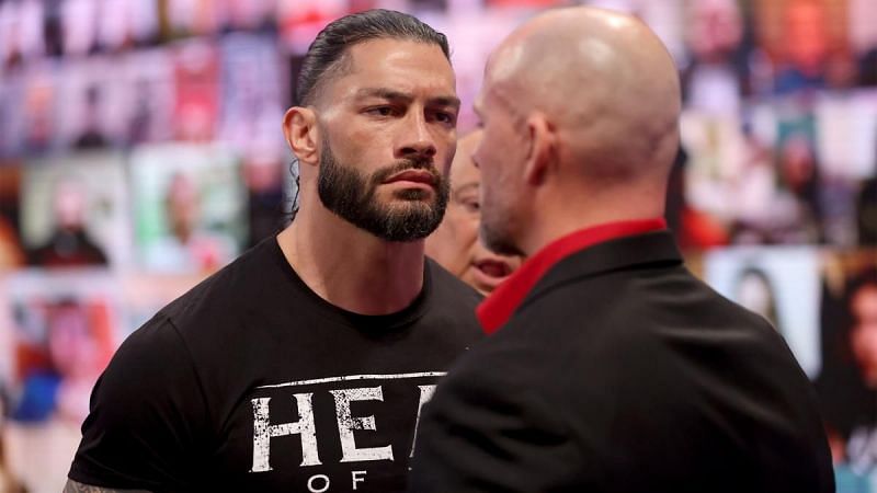 Adam Pearce and Roman Reigns share a very intense moment