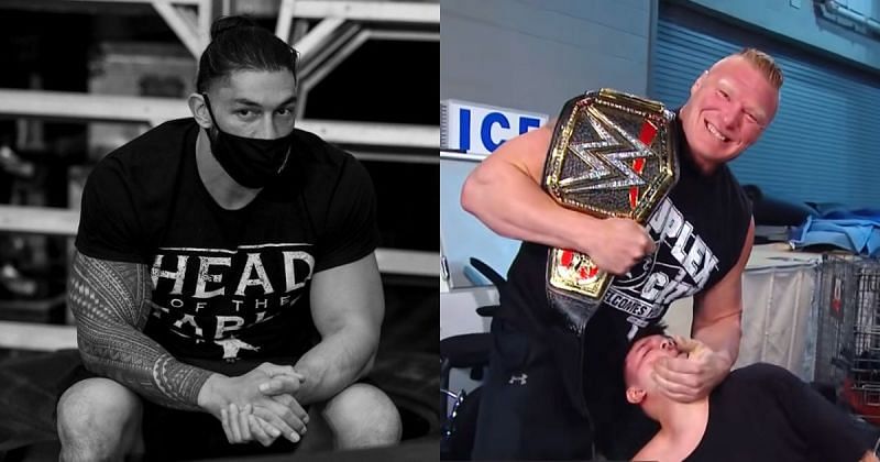 Roman Reigns, Brock Lesnar, and Dominik Mysterio.