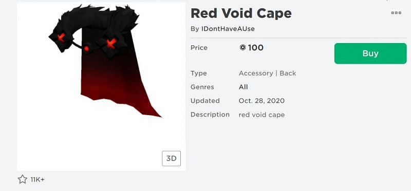 The Red Void Cape back accessory from the Roblox Avatar Shop (Image via Roblox.com)