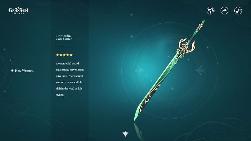 The Primordial Jade Cutter, a 5-star sword (Image via Genshin Impact Official)
