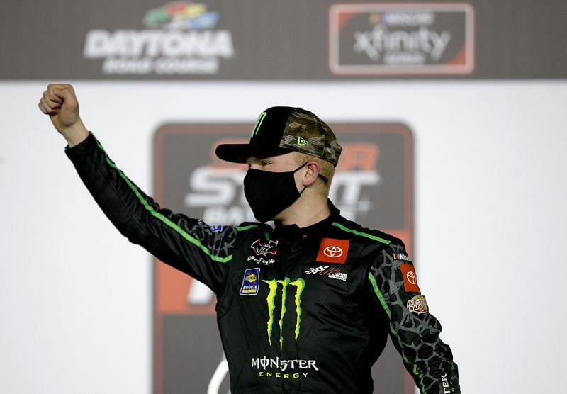 Ty Gibbs celebrates his NASCAR Xfinity Series win at Daytona. Photo/Getty Images
