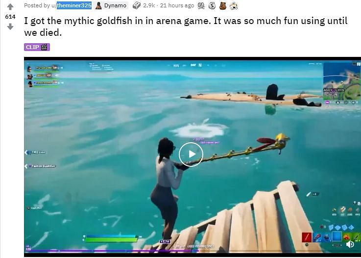 Fortnite player shocked to find rare Mythic Goldfish in Arena mode