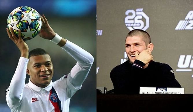 Khabib Nurmagomedov gets signed Kylian Mbappe shirt after watching PSG destroy Barcelona at Camp Nou