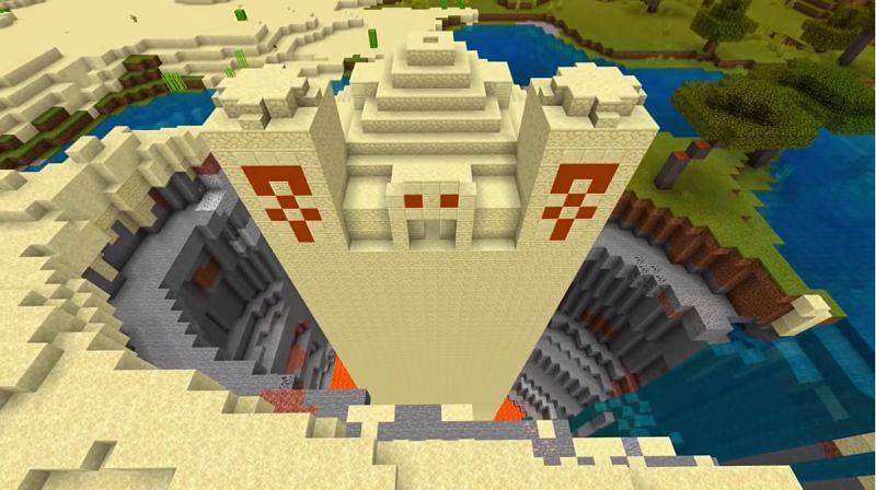 A massive and brokenly generated desert temple in Minecraft. (Image via Minecraft &amp; Chill/YouTube)