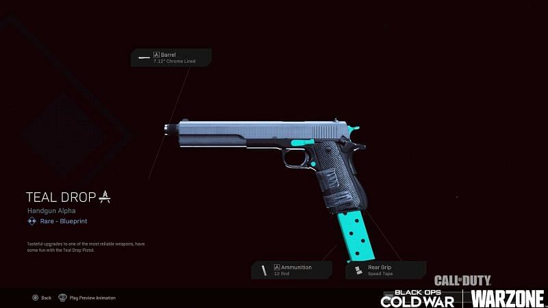 The Teal Drop rare handgun blueprint (Image via Activision)