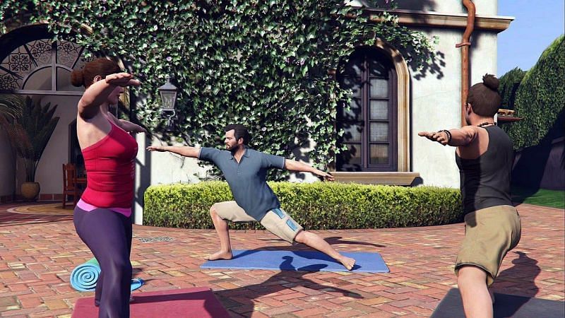 Did Somebody Say Yoga? is a mission where Michael does yoga with his wife and her yoga instructor (Image via IGN)