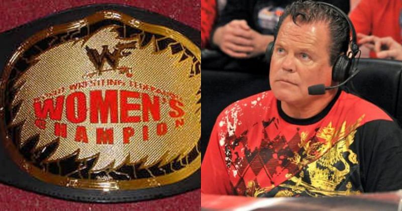 The old WWE Women&#039;s title belt, and Jerry Lawler.