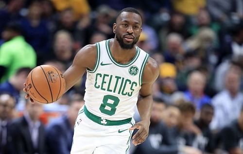 Kemba Walker #8 of the Boston Celtics dribbles against Indiana Pacers