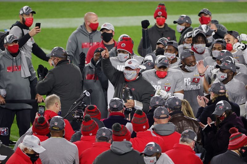 Tampa Bay Buccaneers celebrate their 2021 NFC Championship