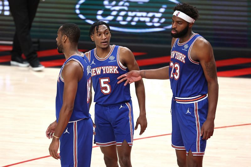 Immanuel Quickley with his New York Knicks teammates.