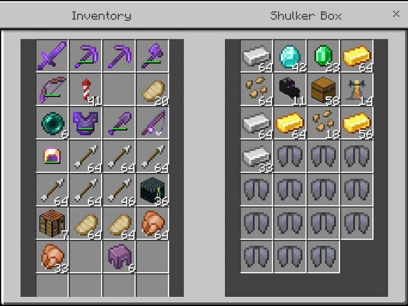 An invenotry and shulker box full of loot from End Cities. (Image via u/Steve_the_Green/reddit.com)