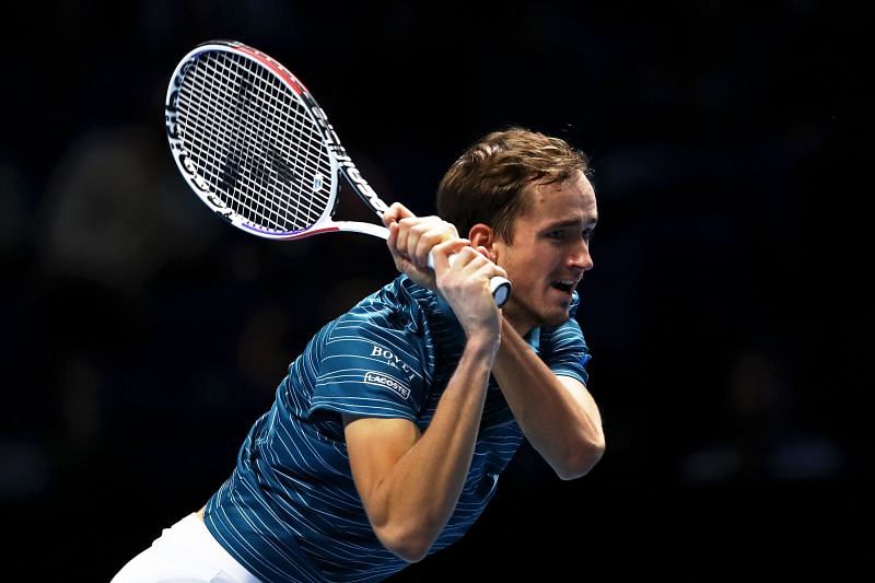 Daniil Medvedev hits a backhand