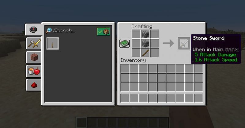 The crafting recipe for a stone sword in Minecraft. (Image via Minecraft)