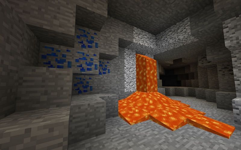 Exposed Lapis Lazuli ore inside a Minecraft cave