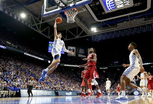 Kentucky Wildcats shoot the ball during the game against the Arkansas Razorbacks.