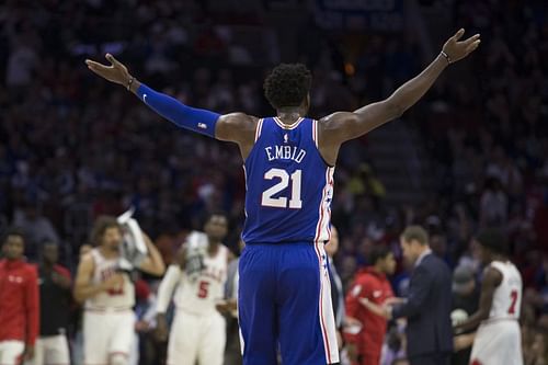 Joel Embiid #21 of the Philadelphia 76ers will face off against Zach LaVine and the Chicago Bulls on Friday