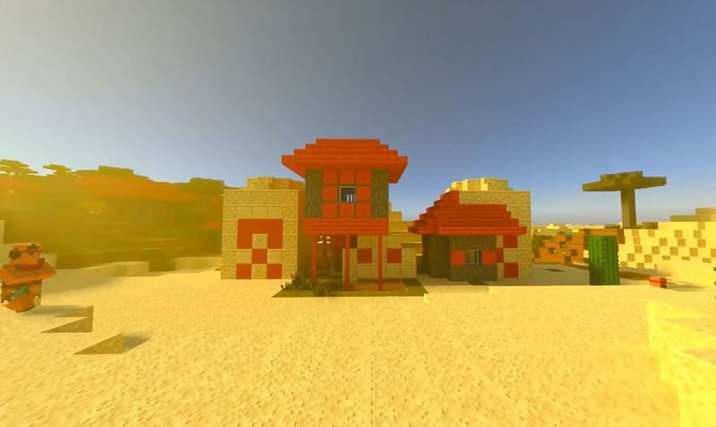 A village and desert temple generated together in Minecraft (Image via Minecraft &amp; Chill / YouTube)