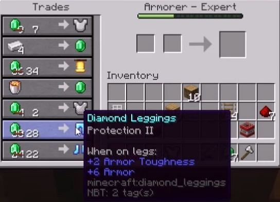 Emeralds traded for enchanted diamond armor