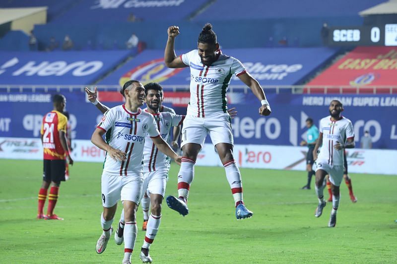 ATK Mohun Bagan&#039;s Roy Krishna celebrates after scoring against SC East Bengal in the reverse ISL  (Image Courtesy: ISL Media)