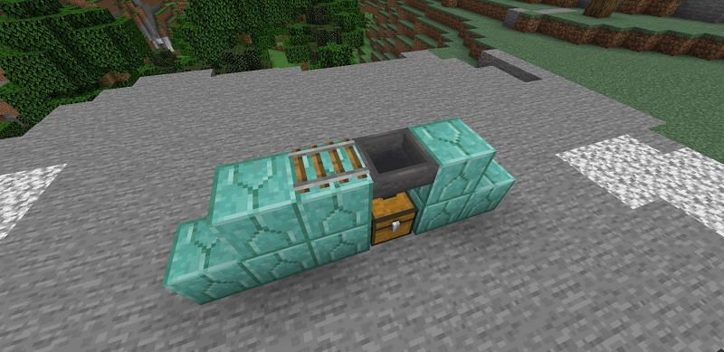 The base set-up needed to earn the &quot;Freight Station&quot; achievement in Minecraft (Image via Minecraft.)