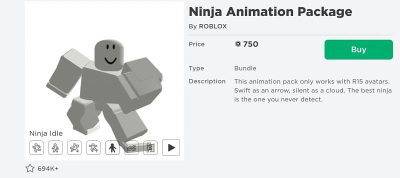 The Ninja Animation Package on the Roblox Avatar Shop (Image via Roblox.com)