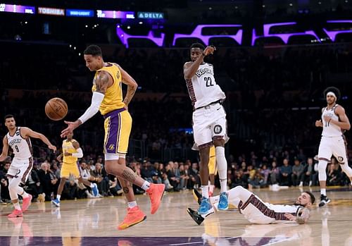 Kyle Kuzma of the LA Lakers in action against the Brooklyn Nets