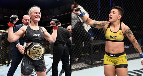 Valentina Shevchenko (Left) faces the biggest threat to her flyweight title in Jessica Andrade (Right) at UFC 261