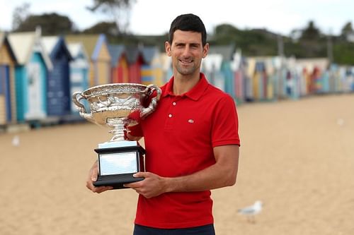 Novak Djokovic with the Australian Open trophy