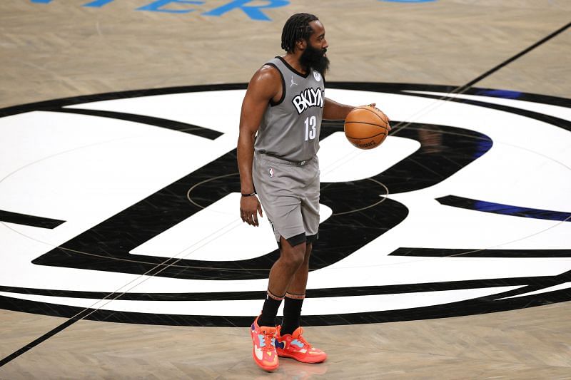 James Harden surveys the court