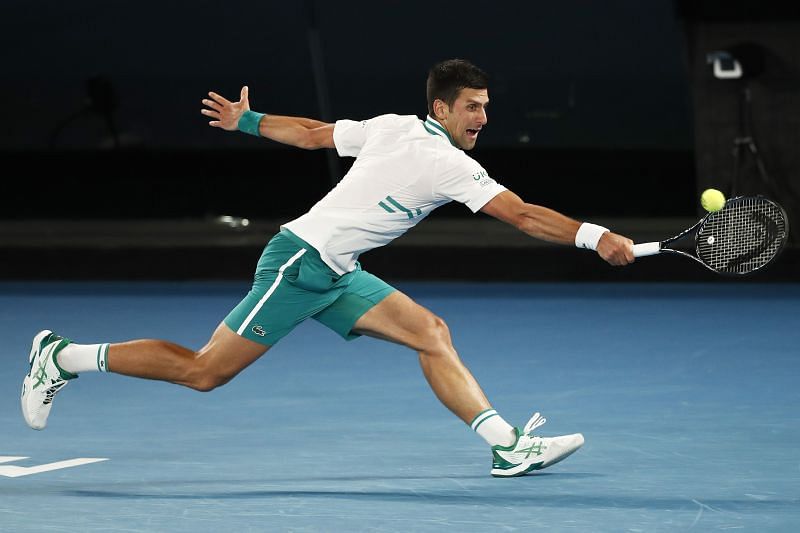 Novak Djokovic in action against Daniil Medvedev