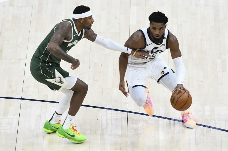 Utah Jazz&#039;s Donovan Mitchell in action against the Milwaukee Bucks