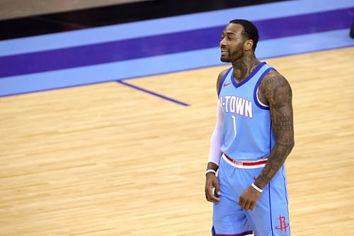 John Wall of the Houston Rockets in action during a game against the Washington Wizards at Toyota Center