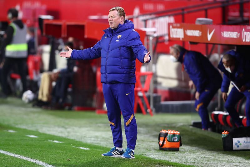 FC Barcelona manager Ronald Koeman reacts during Copa del Rey Semi Final First Leg vs Sevilla